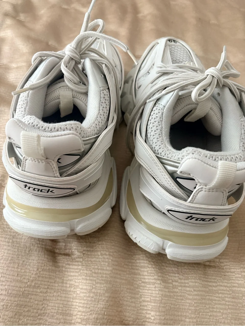 Balenciaga Off-White/Taupe Track-Style Chunky Sneakers
